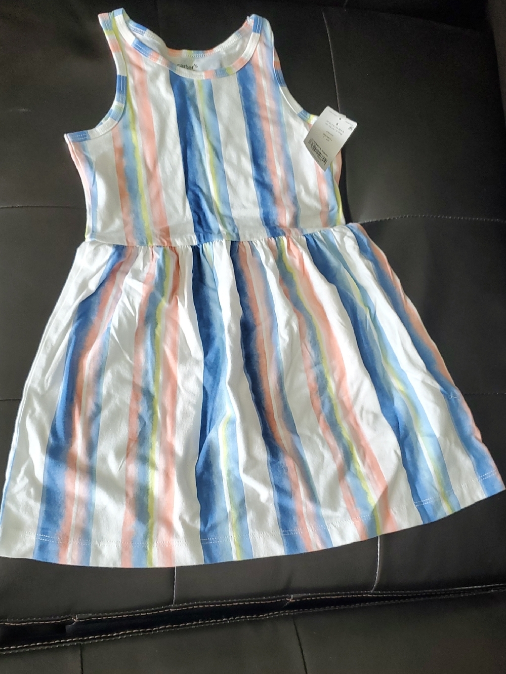 Carter's Girls' Sleeveless Stripe Dress - White, Blue, Pink, Green
